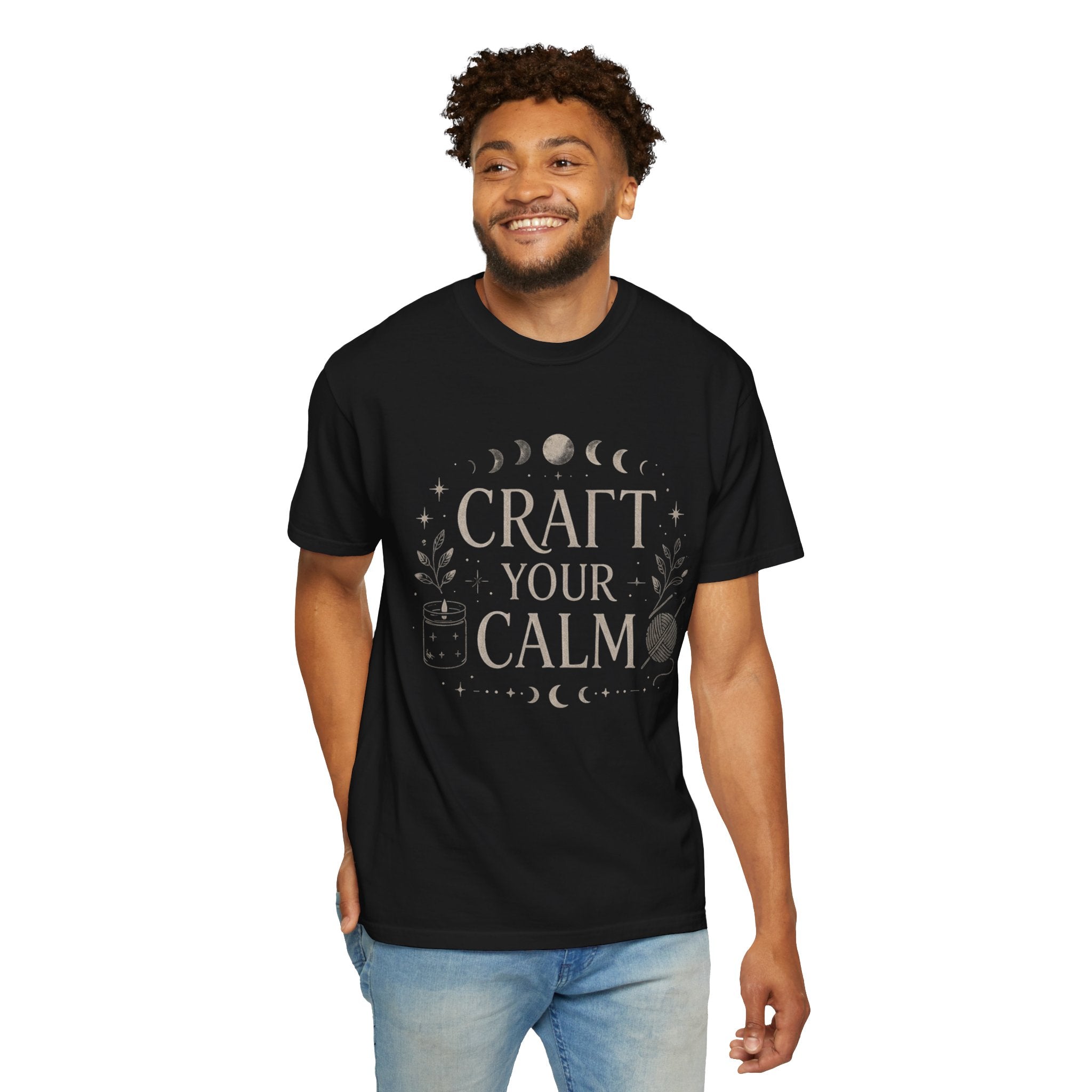 Craft Your Calm T-shirt | Moon Phases, Plants & Candle Illustration