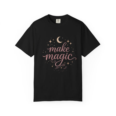 Make Magic moon stars script design T-Shirt | mystical celestial typography
