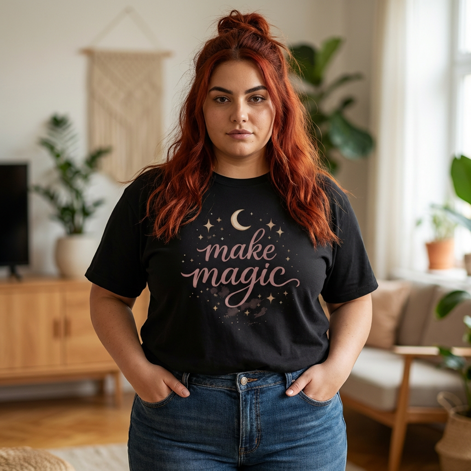 Make Magic moon stars script design T-Shirt | mystical celestial typography