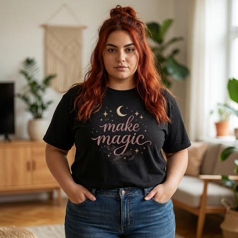 Make Magic moon stars script design T-Shirt | mystical celestial typography