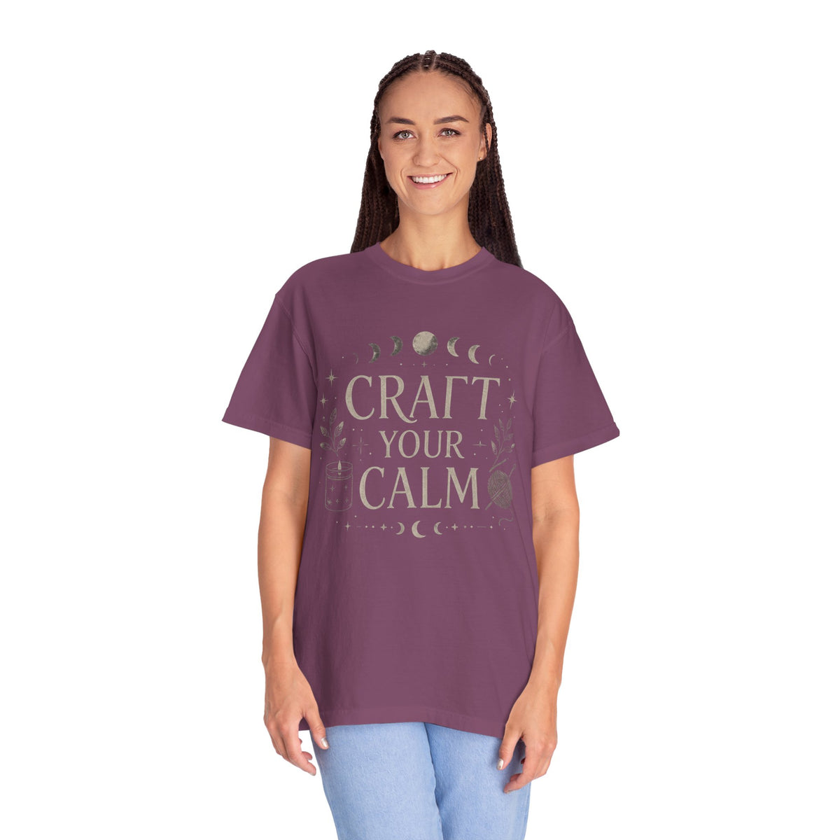 Craft Your Calm T-shirt | Moon Phases, Plants & Candle Illustration